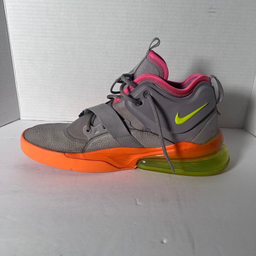 Nike Air Force 270 Utility Gray Volt Orange Strap Sneakers Men's Size 12